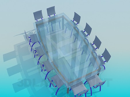 Modelo 3d Mesa de vidro grande para conferências - preview