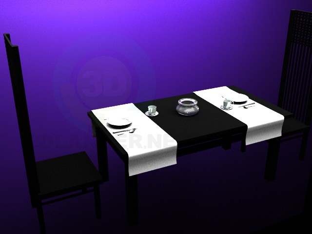 modello 3D Tavolo e sedie - anteprima