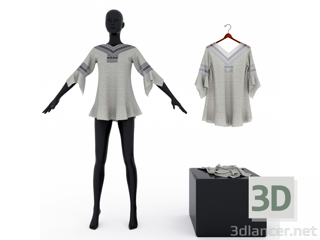 3d Blouse with lace inserts model buy - render