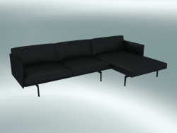 Sofá com chaise lounge Contorno, à direita (refinar couro preto, preto)
