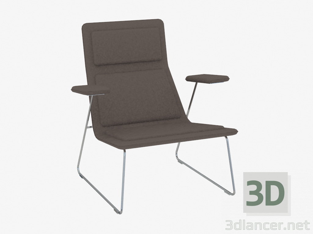 3D Modell Sessel aus Leder mit Armlehnen Low Pad - Vorschau