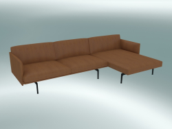 Sofá com chaise lounge Contorno, à direita (refinar o couro de conhaque, preto)