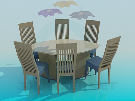 3 डी मॉडल खाने की मेज और कुर्सियों - पूर्वावलोकन