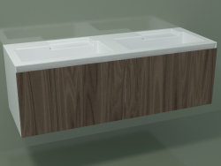Double washbasin with drawers (L 144, P 50, H 48 cm, Noce Canaletto O07)
