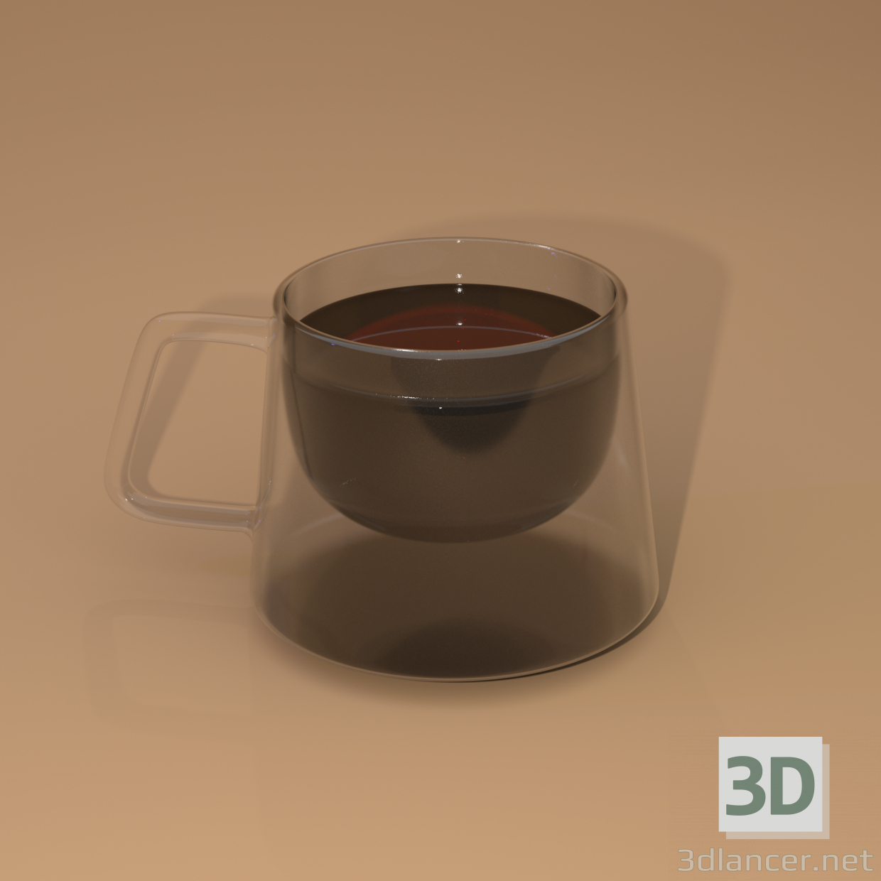 3d Квадратная чашка с двойным стеклом модель купить - ракурс