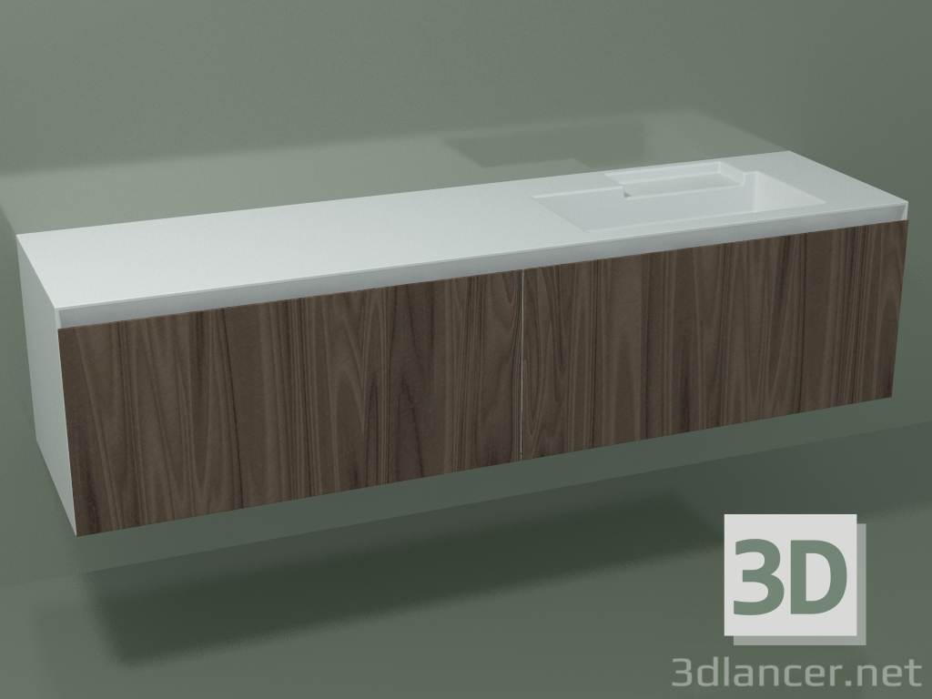modello 3D Lavabo con cassetti (dx, L 192, P 50, H 48 cm, Noce Canaletto O07) - anteprima