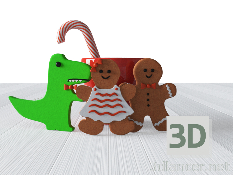 3d Cookies and mug model buy - render