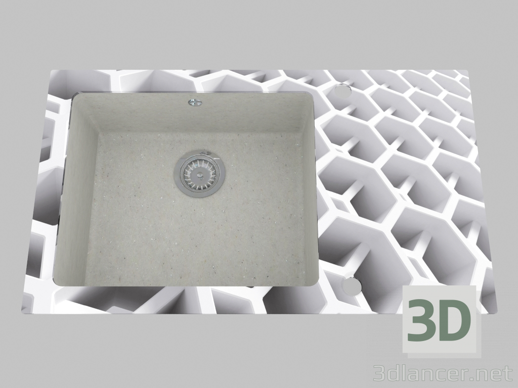 modello 3D Lavaggio di vetro-granito, 1 camera con un'ala per l'asciugatura - il bordo rotondo Capella (ZSC SC1 - anteprima