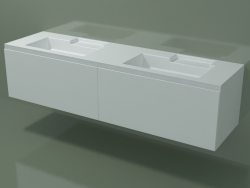 Double washbasin with drawers (L 192, P 50, H 48 cm)