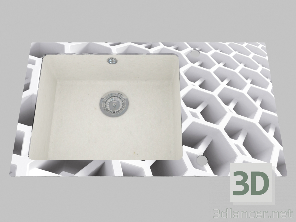 modello 3D Lavabo in vetro-granito, 1 camera con un'ala per asciugatura - Edge Diamond Capella (ZSC AC2C) - anteprima