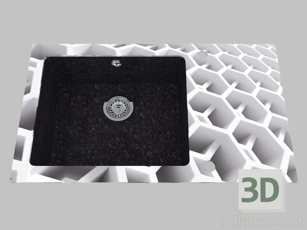 3D Modell Glas-Granit-Spüle, 1 Kammer mit einem Flügel zum Trocknen - Edge Diamond Capella (ZSC GC2C) - Vorschau