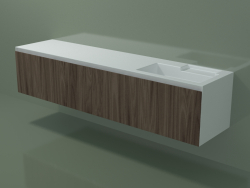 Washbasin with drawers (dx, L 216, P 50, H 48 cm, Noce Canaletto O07)