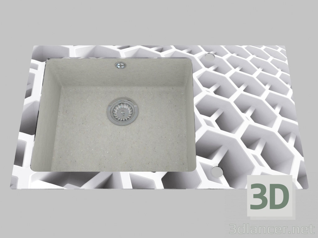 Modelo 3d Pia de granito de vidro, 1 câmara com uma asa para secagem - Edge Diamond Capella (ZSC SC2C) - preview
