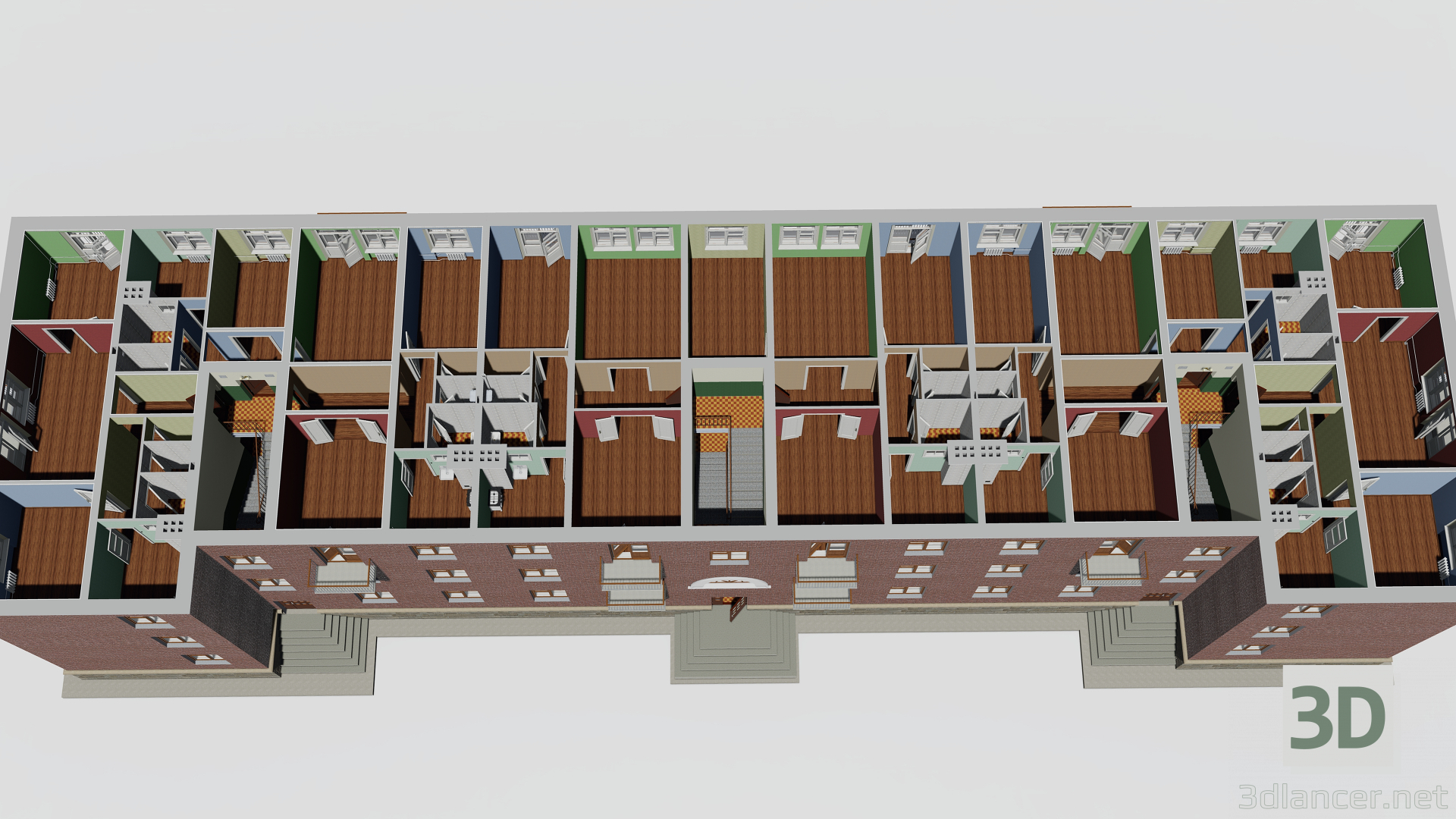 Edificio de tres pisos 1-363-13 3D modelo Compro - render