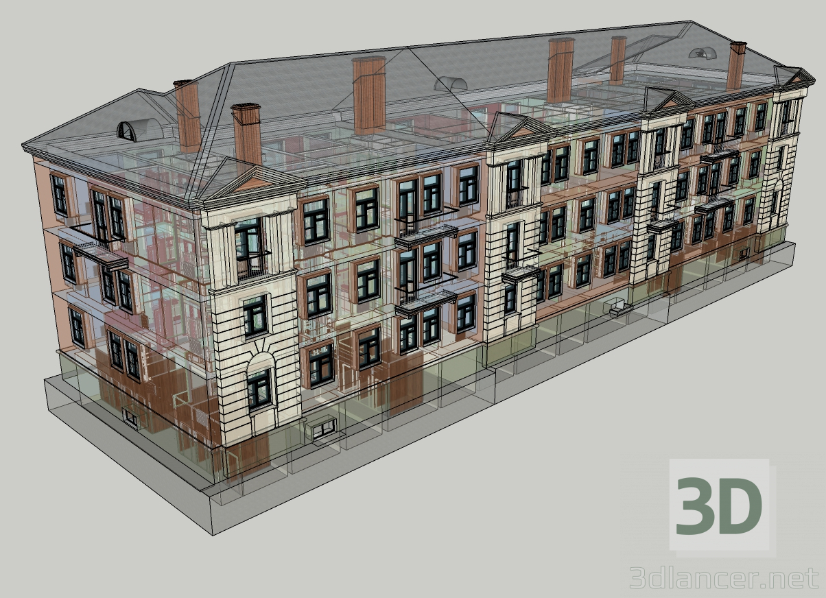 3D Üç katlı bina 1-363-13 modeli satın - render