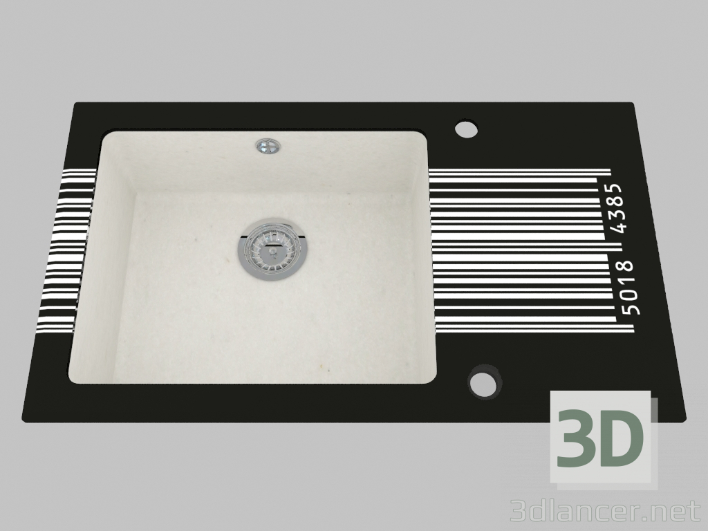 modello 3D Lavabo in vetro-granito, 1 camera con un'ala per l'asciugatura - Capella Diamond Edge (ZSC AD2C) - anteprima