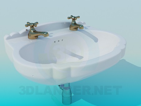 modello 3D Lavabo con due rubinetti - anteprima