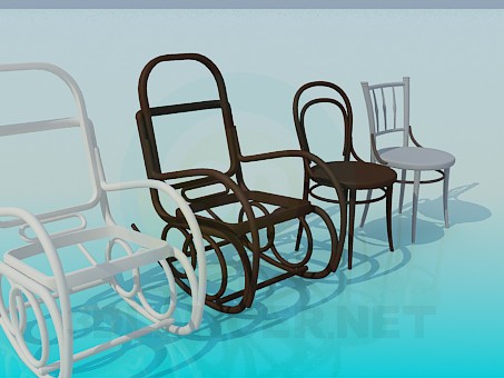 modèle 3D Tabourets et chaises berçantes - preview