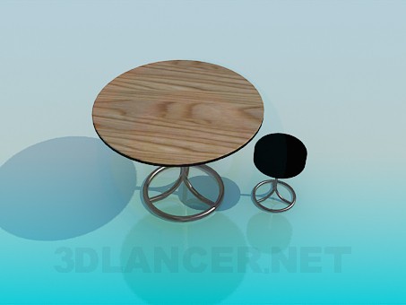 modello 3D Tavola rotonda con uno sgabello rotondo - anteprima