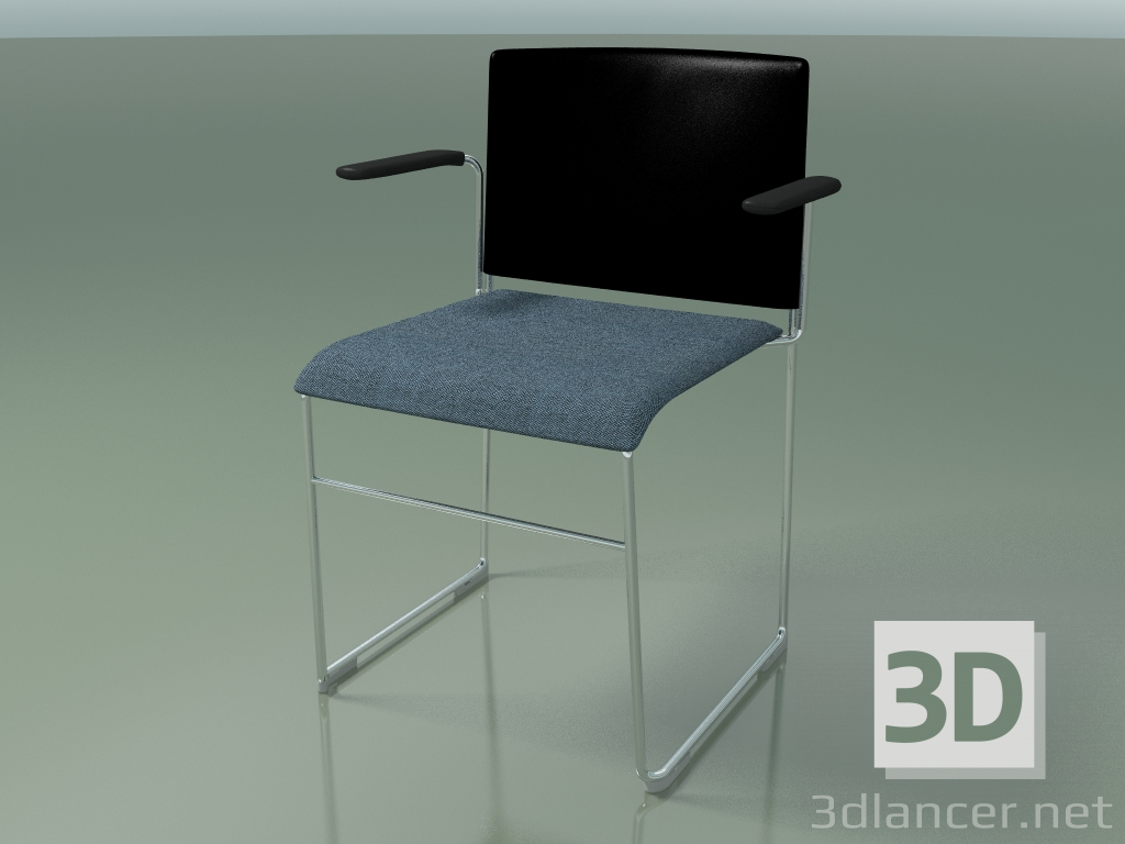 modello 3D Sedia impilabile con braccioli 6604 (rivestimento seduta, polipropilene Nero, CRO) - anteprima