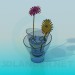 3d модель Подвійна скляна ваза з хризантемами – превью
