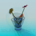 modello 3D Vaso di vetro doppio con il crisantemo - anteprima