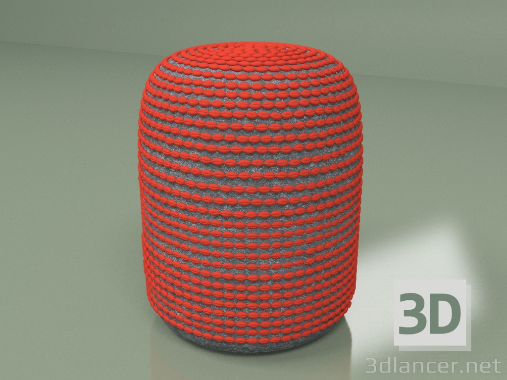 modello 3D Pouf Rococò (rosso) - anteprima