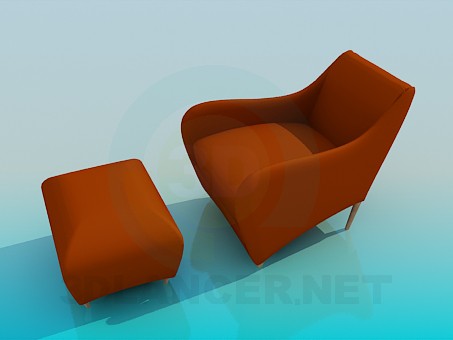 Modelo 3d Cadeira com Otomano - preview