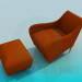 3D Modell Sessel mit Hocker - Vorschau