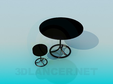 modello 3D Tavola rotonda e sgabello set - anteprima