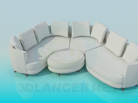 modèle 3D Canapé modulaire avec pouf ovale - preview