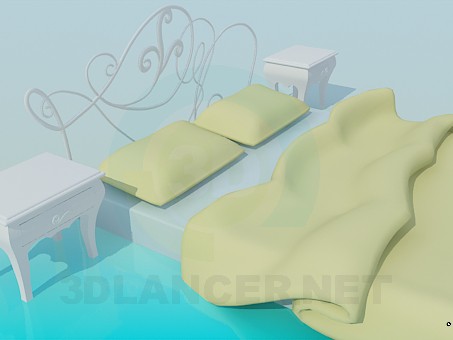 3D Modell Bett mit Beistelltische - Vorschau