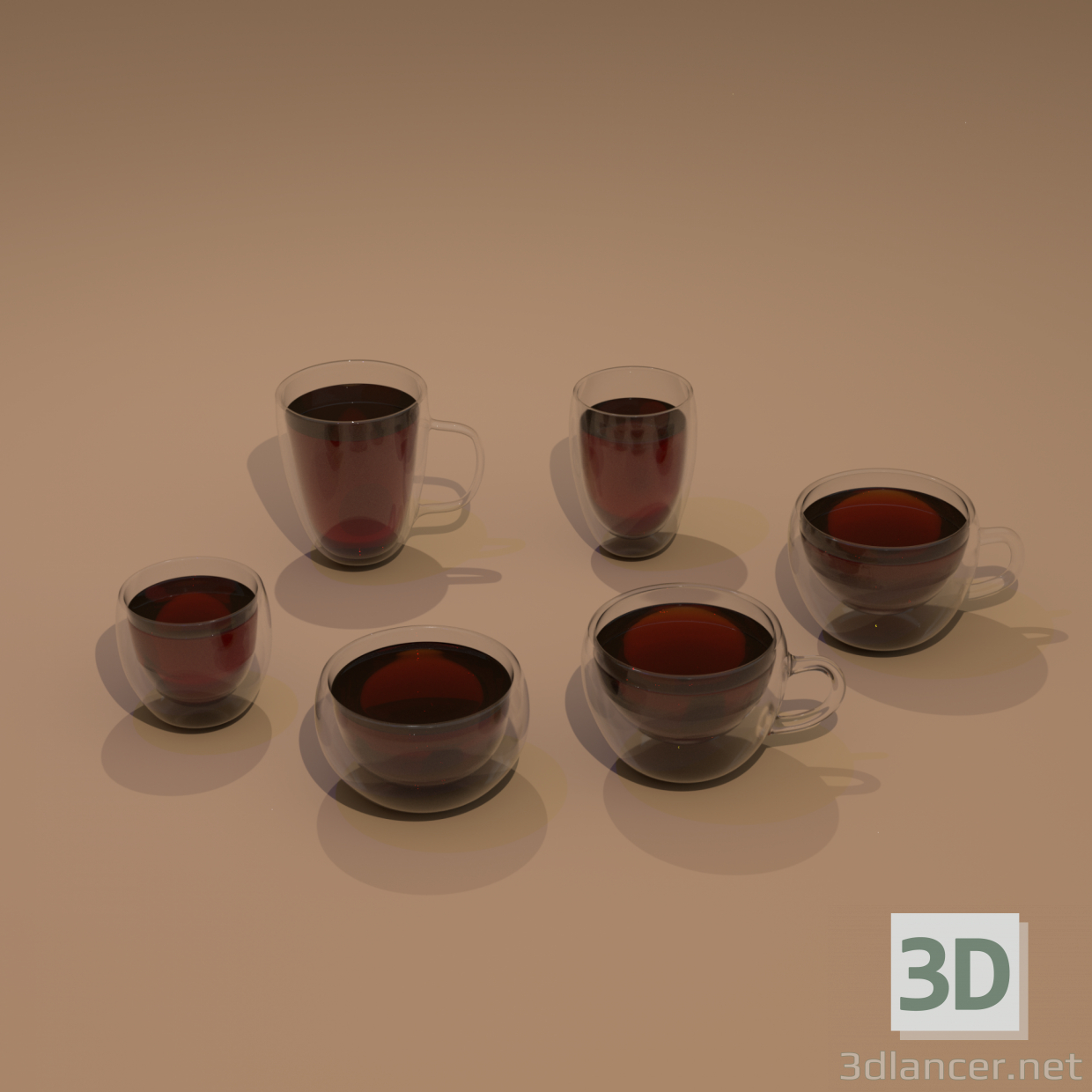 3d Set of glass cups model buy - render