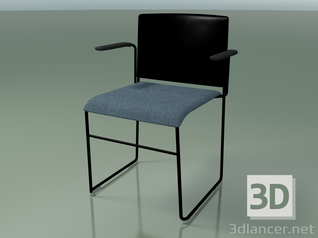 3d model Silla apilable con reposabrazos 6604 (tapizado de asientos, polipropileno negro, V25) - vista previa