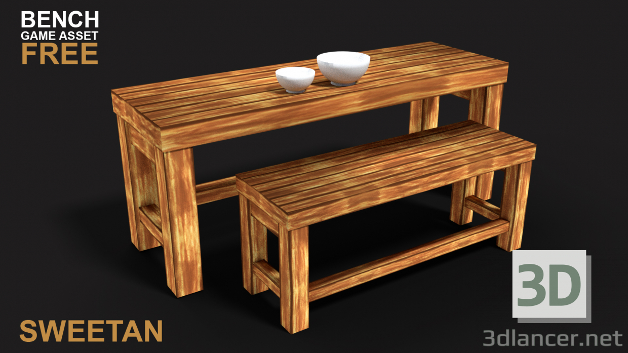 modello 3D Asset di gioco da tavolo Bench 3D - Basso poli - anteprima