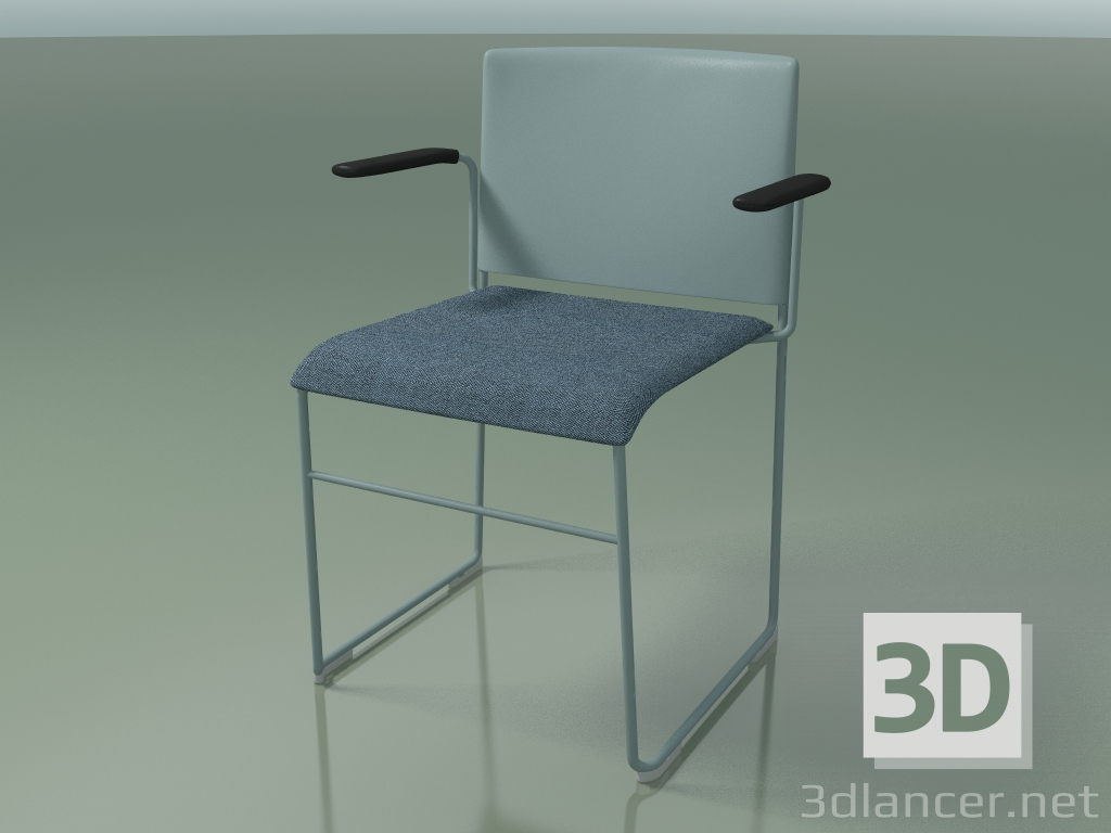 modello 3D Sedia impilabile con braccioli 6604 (rivestimento seduta, polipropilene Benzina, V57) - anteprima