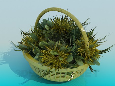 3 डी मॉडल टोकरी में फूलों के साथ - पूर्वावलोकन
