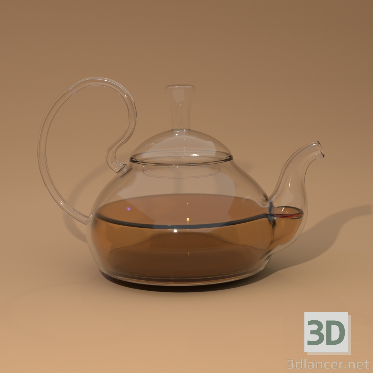 3d Стеклянный чайник с крышкой модель купить - ракурс