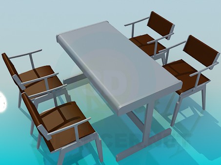 modello 3D Tavolo e sedie da caffetteria - anteprima