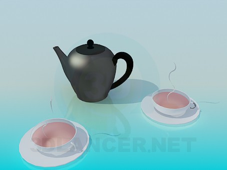3d model Kettle with two cups - preview