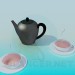 3D Modell Wasserkocher mit zwei Tassen - Vorschau
