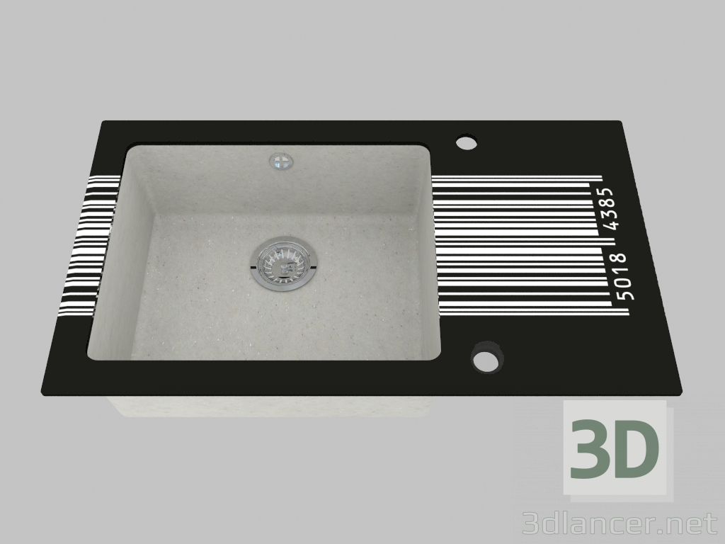 modello 3D Lavello in vetro-granito, 1 camera con un'ala per l'asciugatura - Edge Diamond Capella (ZSC SD2C) - anteprima