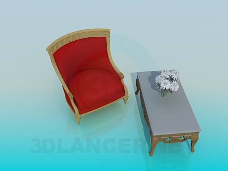 3D Modell Couchtisch mit einem bequemen Sessel - Vorschau