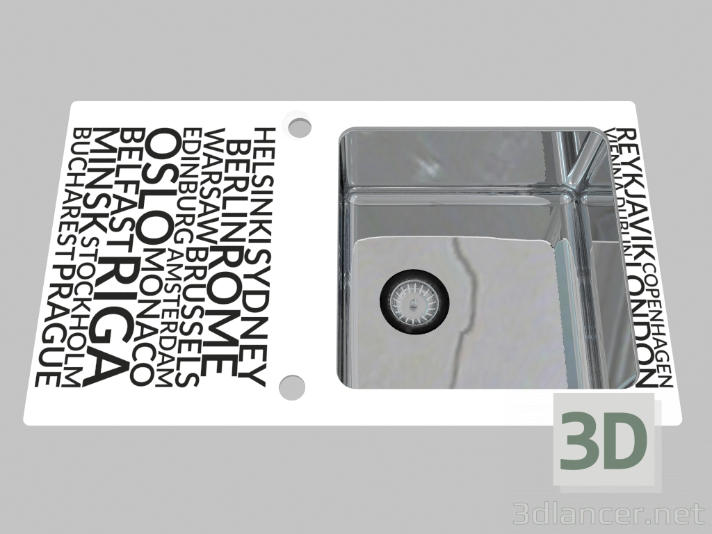 3d модель Мойка стекло-сталь, 1 камерная с крылом для сушки - край диамант Pallas (ZSP 0A2C) – превью
