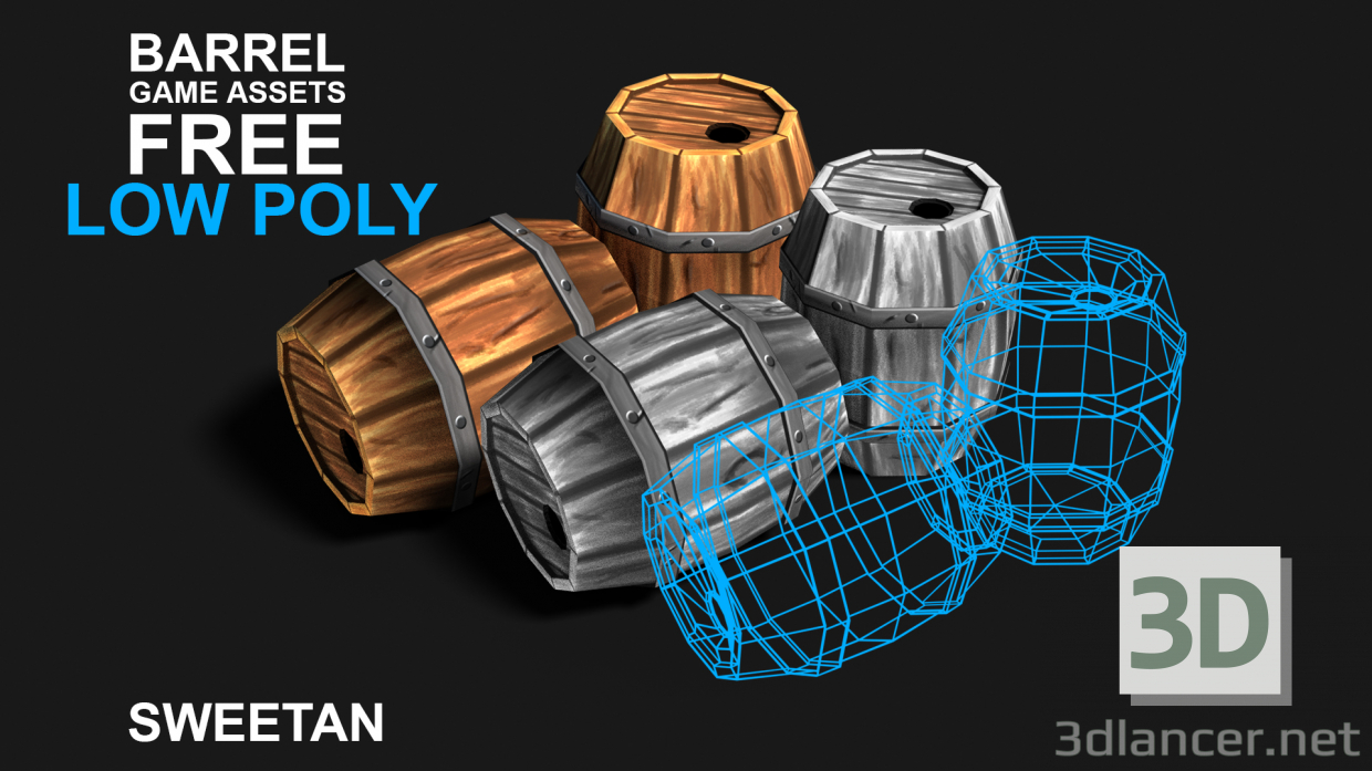 3D Modell 3D Barrel Game Asset - Niedrige Poly - Vorschau