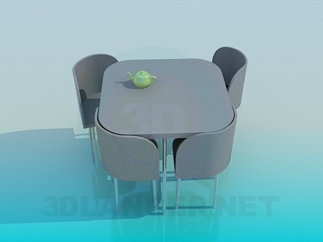 3d model Mesa de cocina con sillas - vista previa