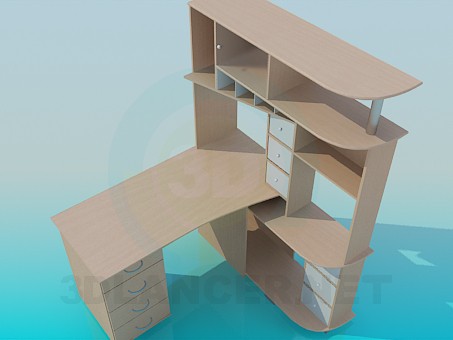 modèle 3D Bureau avec étagères - preview