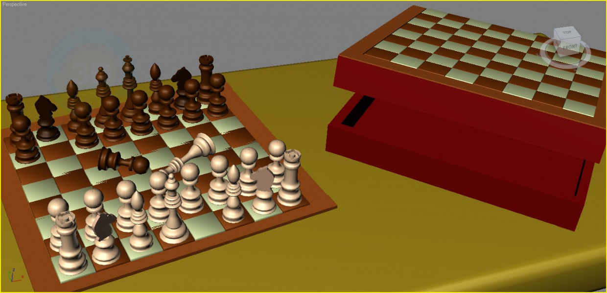 3d модель Шахматы(шахматная коробка+шахматная доска) – превью