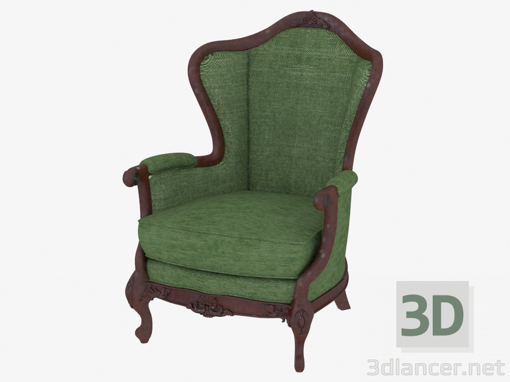 3D Modell Klassischer Sessel mit Velourspolsterung - Vorschau
