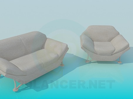 modèle 3D Canapé et fauteuil - preview